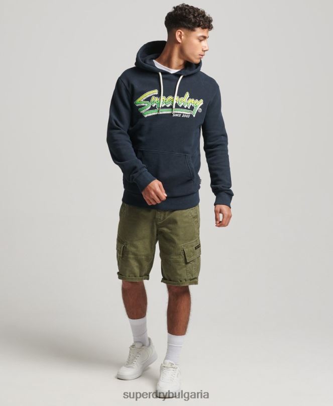 Superdry облекло N00H813 военноморски флот мъже винтидж качулка Shapers & Makers