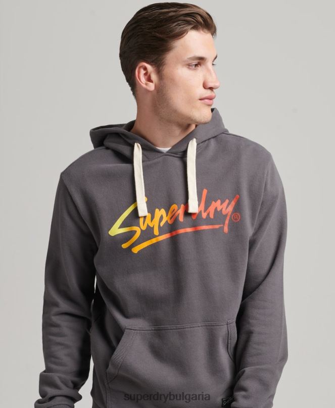 Superdry облекло N00H817 тъмно сив мъже винтидж нечеткана качулка в центъра на града