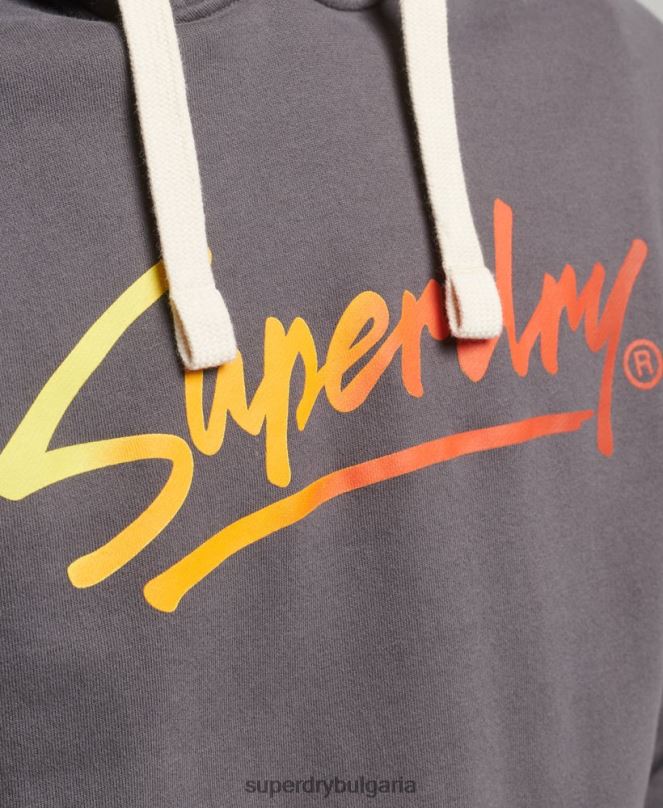 Superdry облекло N00H817 тъмно сив мъже винтидж нечеткана качулка в центъра на града