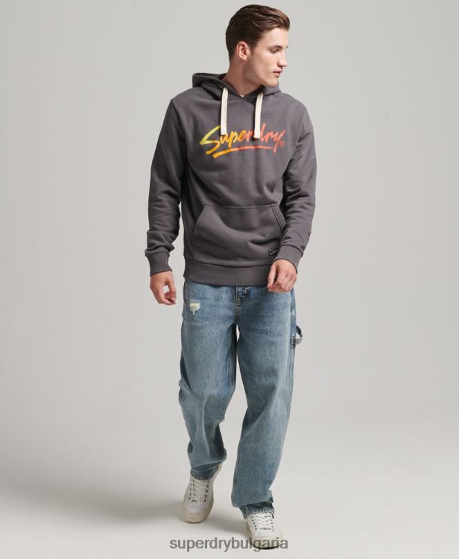 Superdry облекло N00H817 тъмно сив мъже винтидж нечеткана качулка в центъра на града