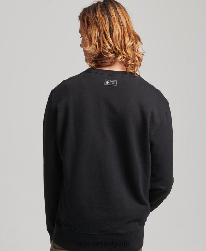 Superdry облекло N00H819 черен мъже излишен графичен свободен суичър на екипажа