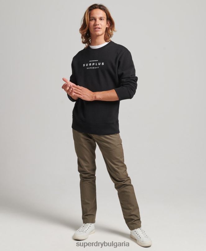 Superdry облекло N00H819 черен мъже излишен графичен свободен суичър на екипажа