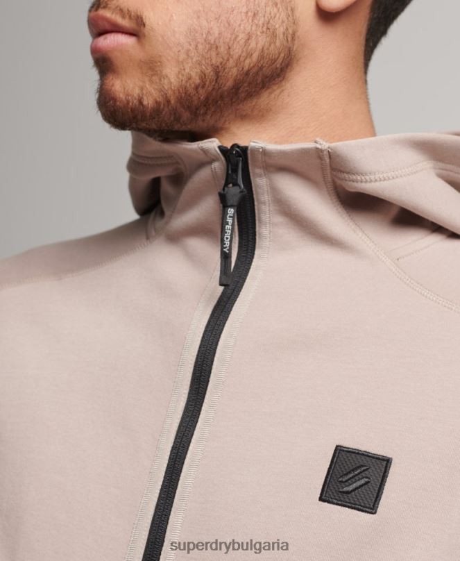 Superdry облекло N00H81 светло сив мъже суичър с цип код тек