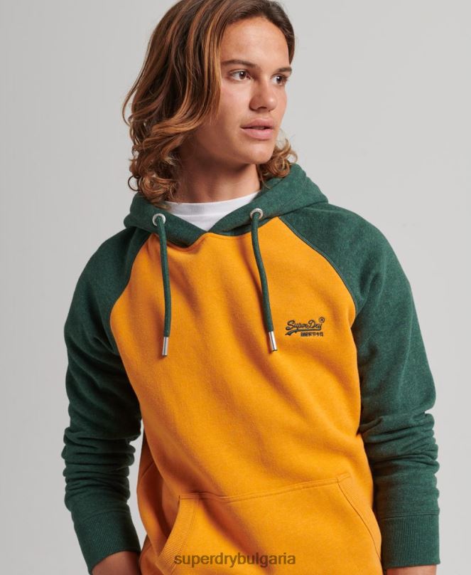 Superdry облекло N00H820 злато мъже бейзболна качулка с винтидж лого от органичен памук