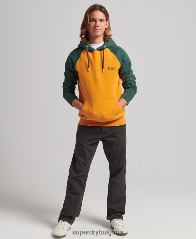 Superdry облекло N00H820 злато мъже бейзболна качулка с винтидж лого от органичен памук
