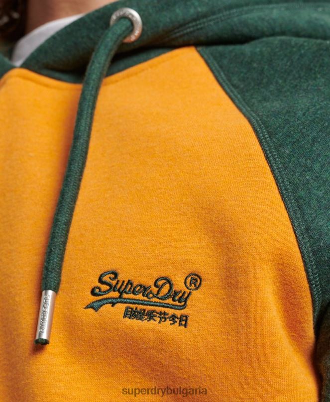 Superdry облекло N00H820 злато мъже бейзболна качулка с винтидж лого от органичен памук