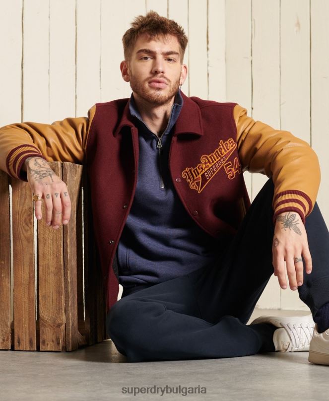 Superdry облекло N00H823 син мъже горнище за лека атлетика с половин цип