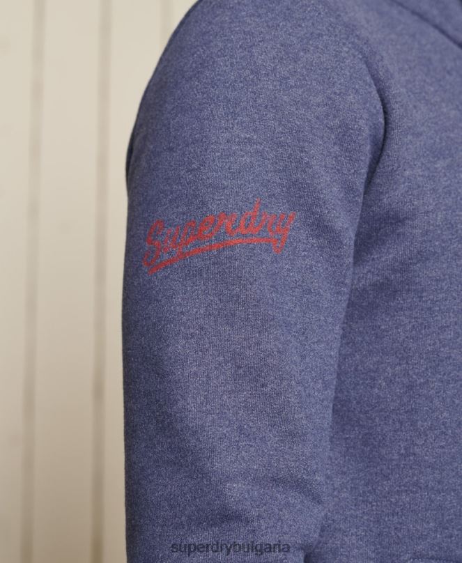 Superdry облекло N00H823 син мъже горнище за лека атлетика с половин цип