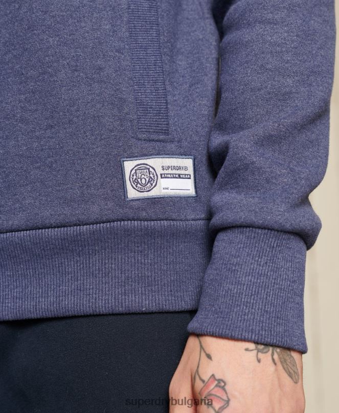Superdry облекло N00H823 син мъже горнище за лека атлетика с половин цип