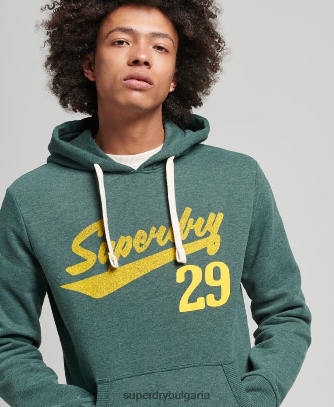 Superdry облекло N00H824 зелено мъже ретро атлетичен градски hoodie