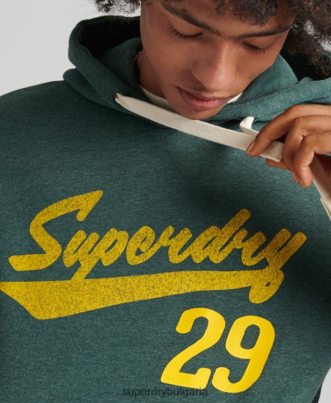 Superdry облекло N00H824 зелено мъже ретро атлетичен градски hoodie