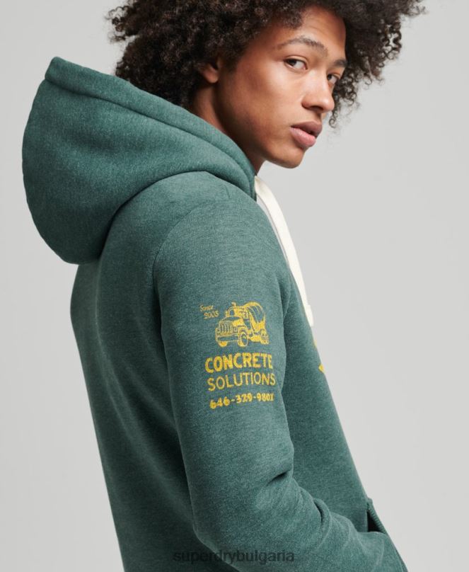 Superdry облекло N00H824 зелено мъже ретро атлетичен градски hoodie