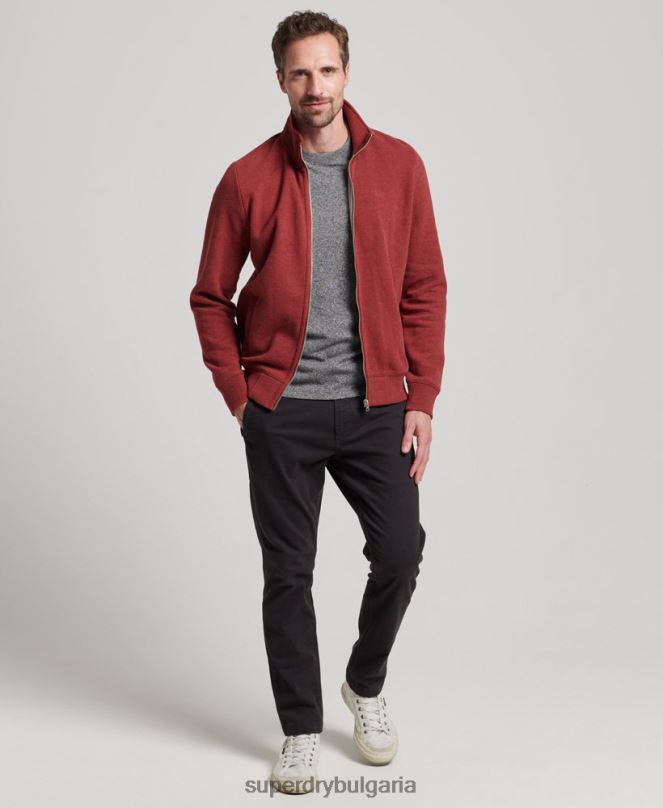 Superdry облекло N00H825 червен мъже горнище с ретро лого и бродирано цип