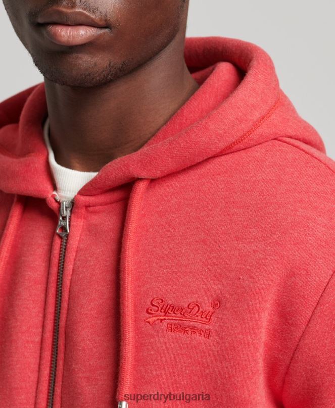 Superdry облекло N00H827 червен мъже качулка с ретро лого и цип от органичен памук