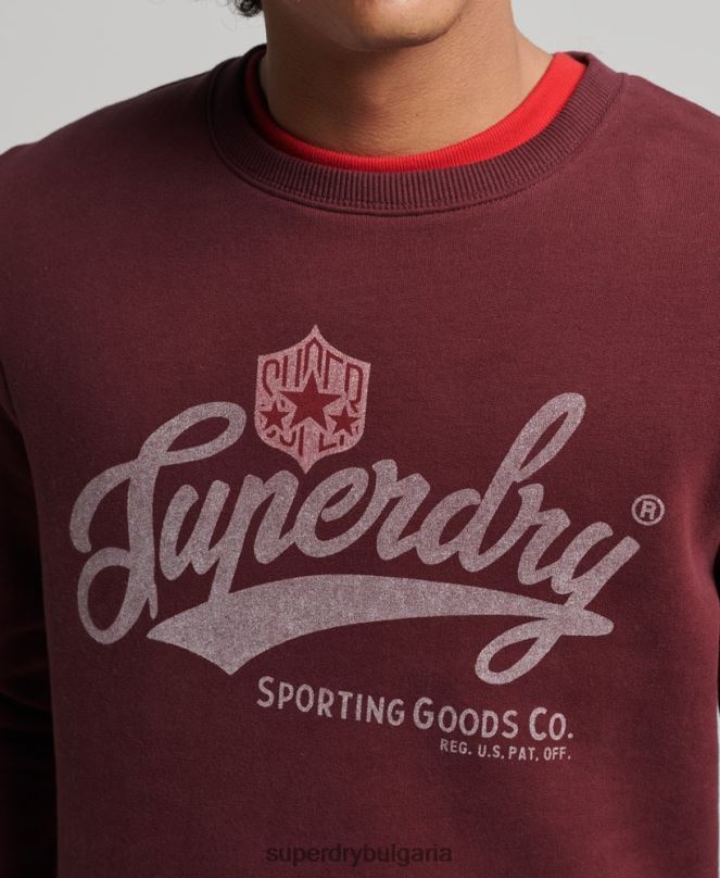 Superdry облекло N00H828 червен мъже ретро суичър в стил на колегиален екип