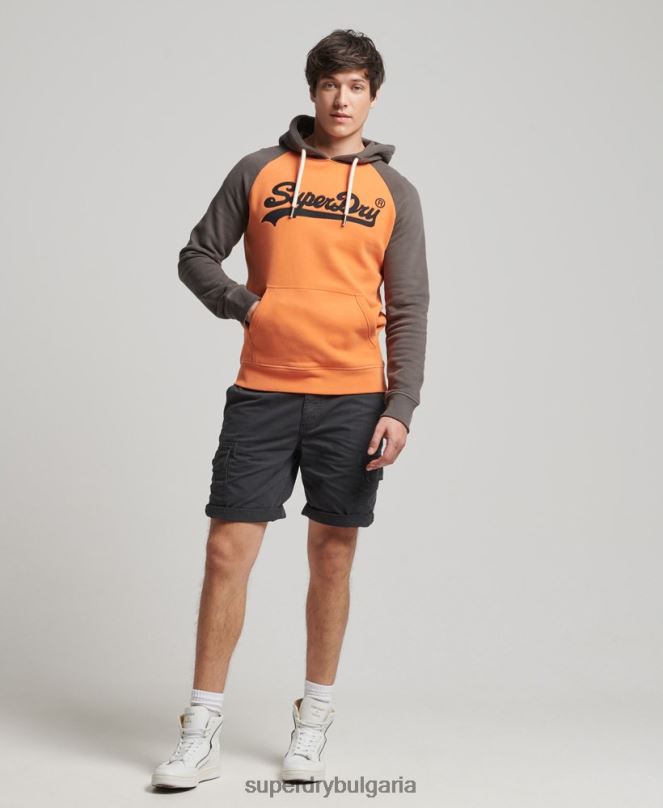 Superdry облекло N00H832 оранжево мъже ретро лого американска класика raglan hoodie