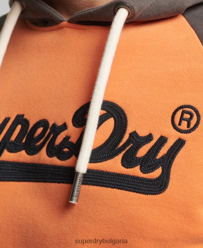 Superdry облекло N00H832 оранжево мъже ретро лого американска класика raglan hoodie
