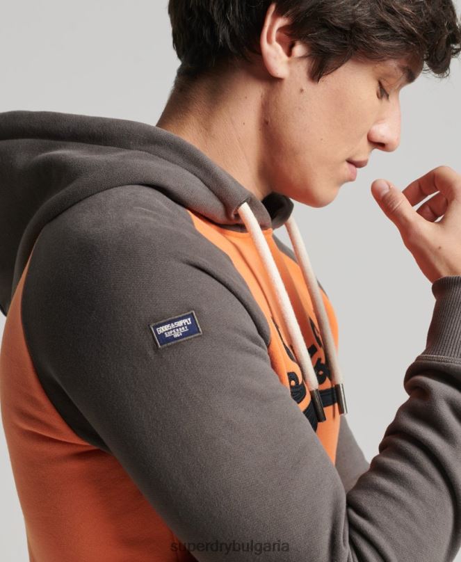 Superdry облекло N00H832 оранжево мъже ретро лого американска класика raglan hoodie