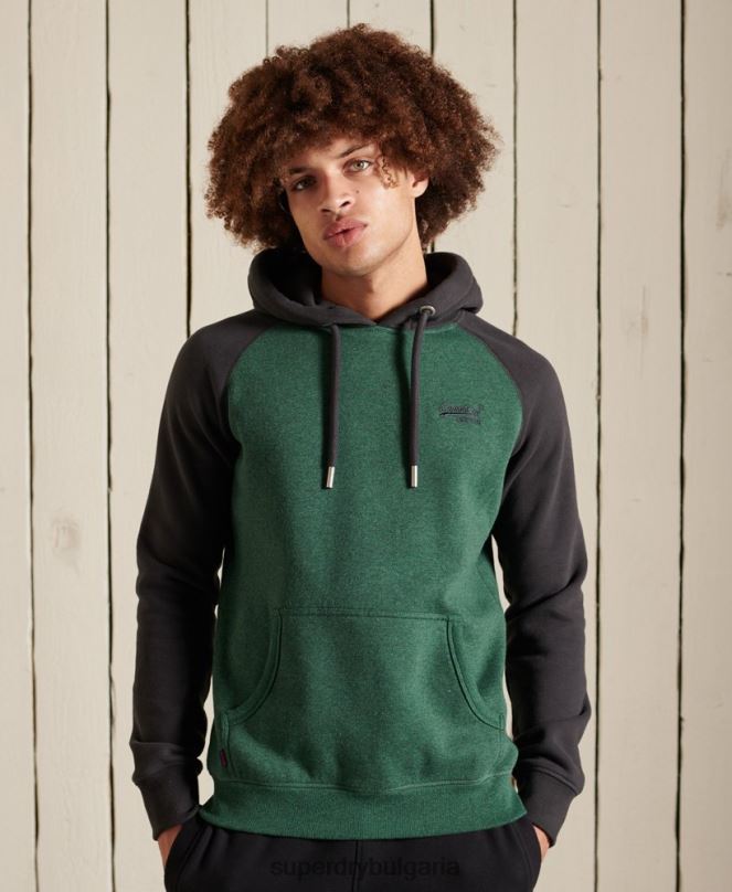 Superdry облекло N00H833 зелено мъже бейзболна качулка с ретро бродерия на лого