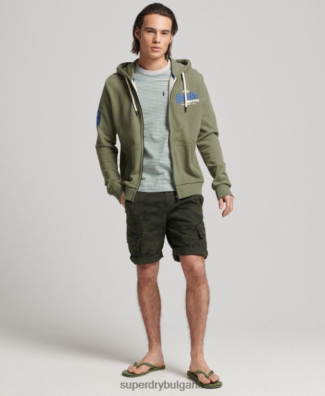 Superdry облекло N00H840 зелено мъже класическа качулка с ретро лого с цип