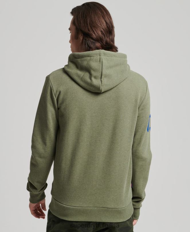 Superdry облекло N00H840 зелено мъже класическа качулка с ретро лого с цип