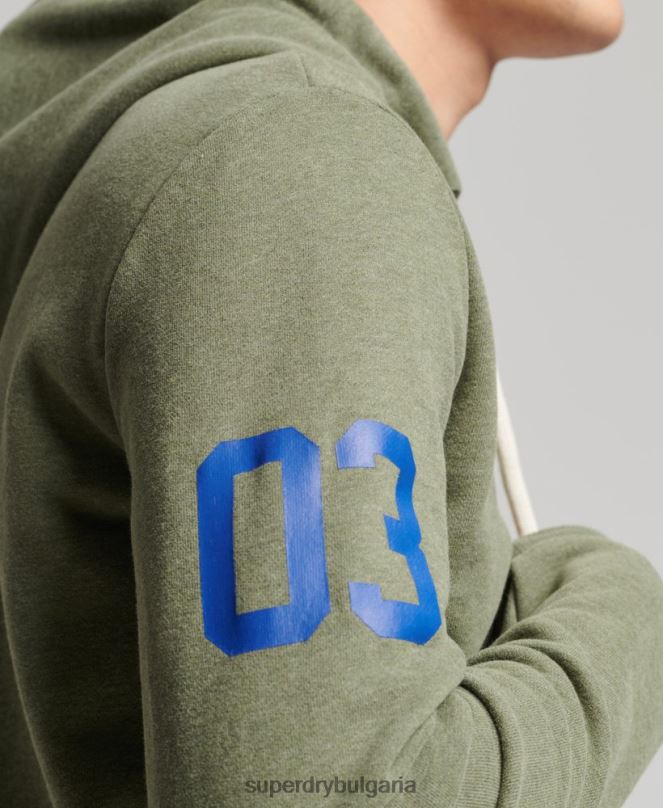 Superdry облекло N00H840 зелено мъже класическа качулка с ретро лого с цип