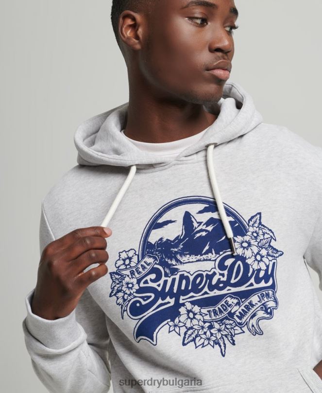 Superdry облекло N00H841 светло сив мъже сезонна качулка с винтидж лого