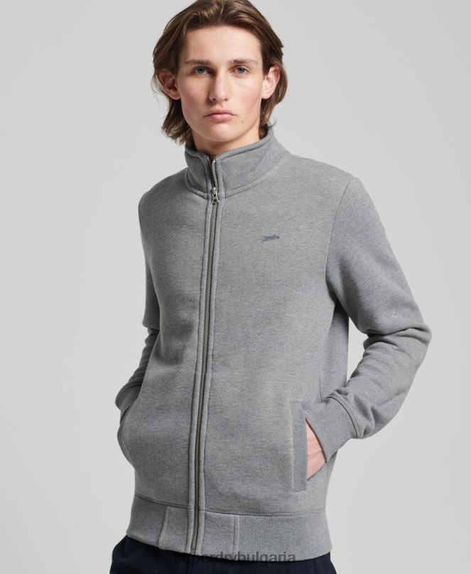 Superdry облекло N00H843 сиво мъже горнище с бродирано лого от органичен памук