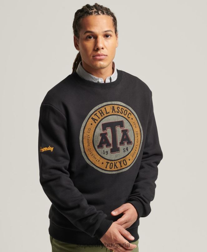 Superdry облекло N00H845 черен мъже винтидж суитшърт за студентски екип