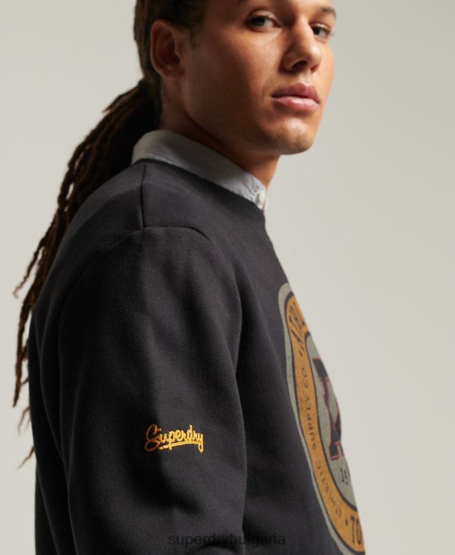 Superdry облекло N00H845 черен мъже винтидж суитшърт за студентски екип