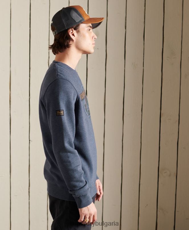 Superdry облекло N00H846 военноморски флот мъже суичър Heritage Mountain crew