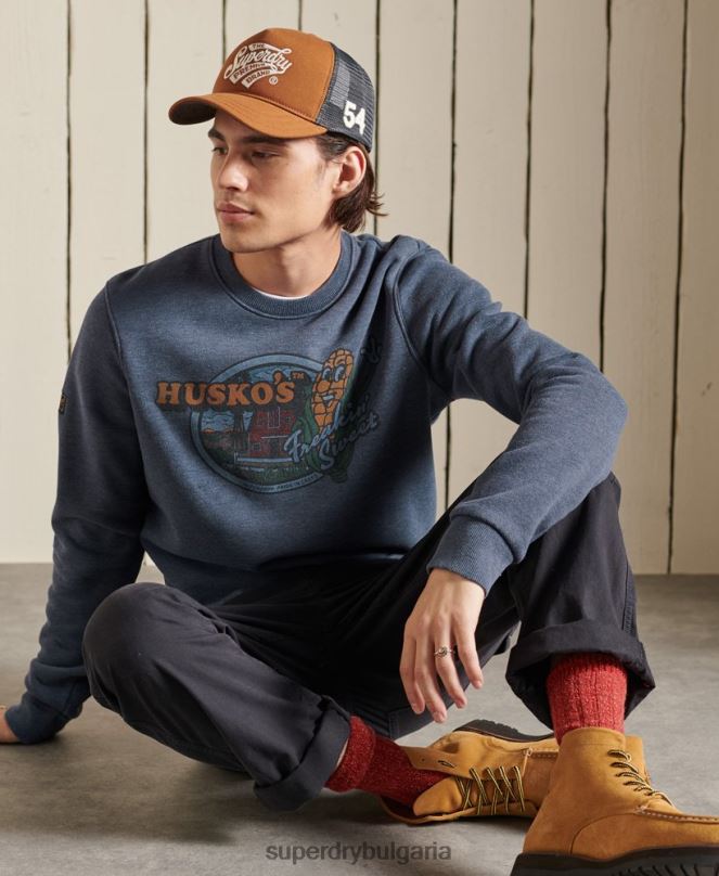 Superdry облекло N00H846 военноморски флот мъже суичър Heritage Mountain crew