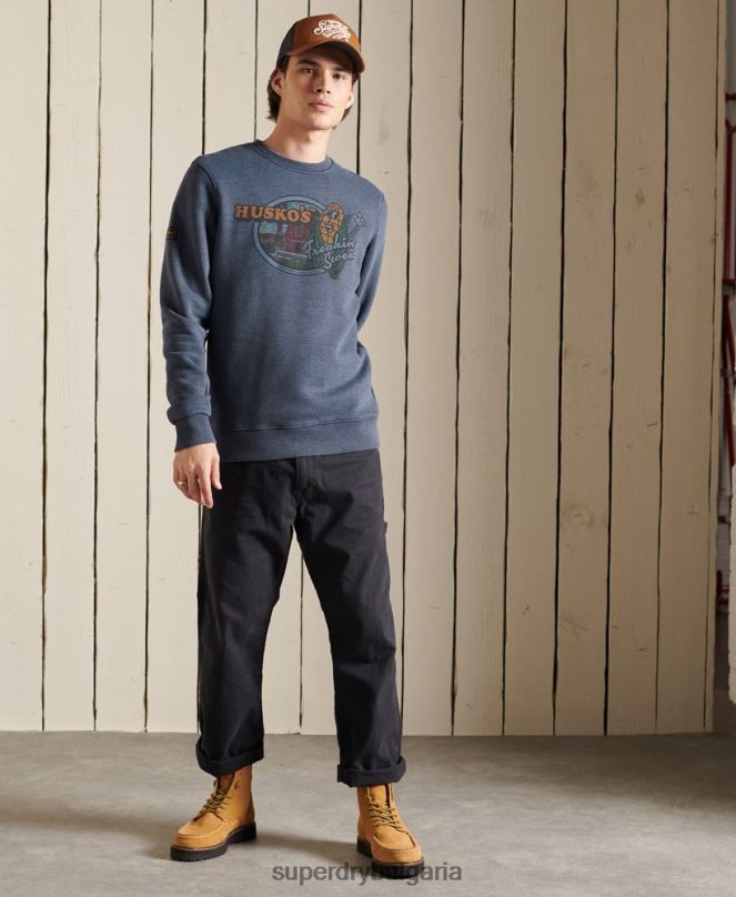Superdry облекло N00H846 военноморски флот мъже суичър Heritage Mountain crew