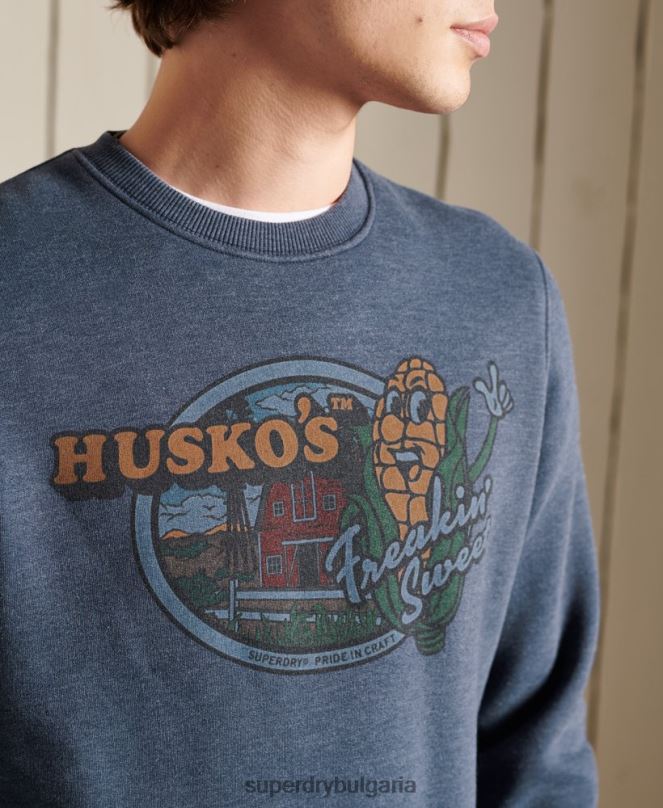 Superdry облекло N00H846 военноморски флот мъже суичър Heritage Mountain crew