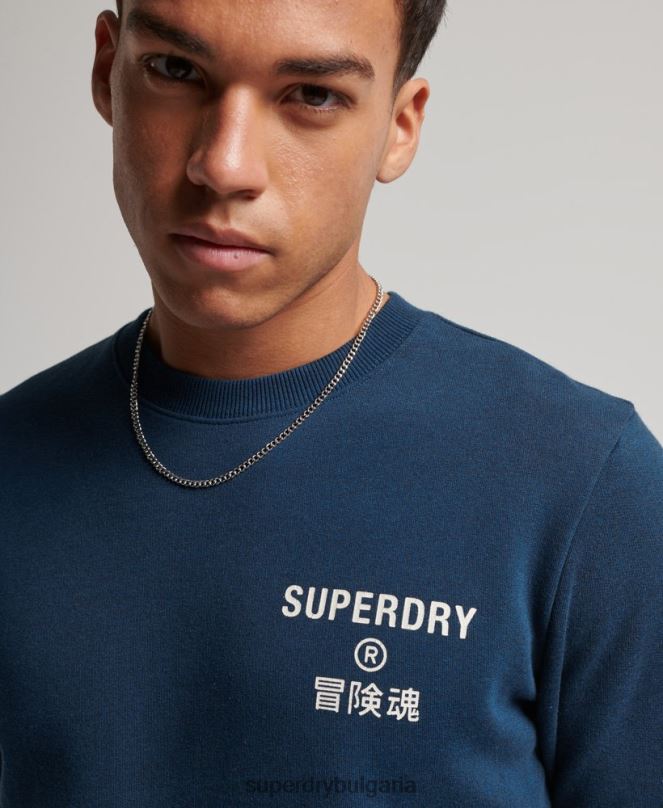 Superdry облекло N00H847 син мъже суитшърт marl crew с корпоративно лого