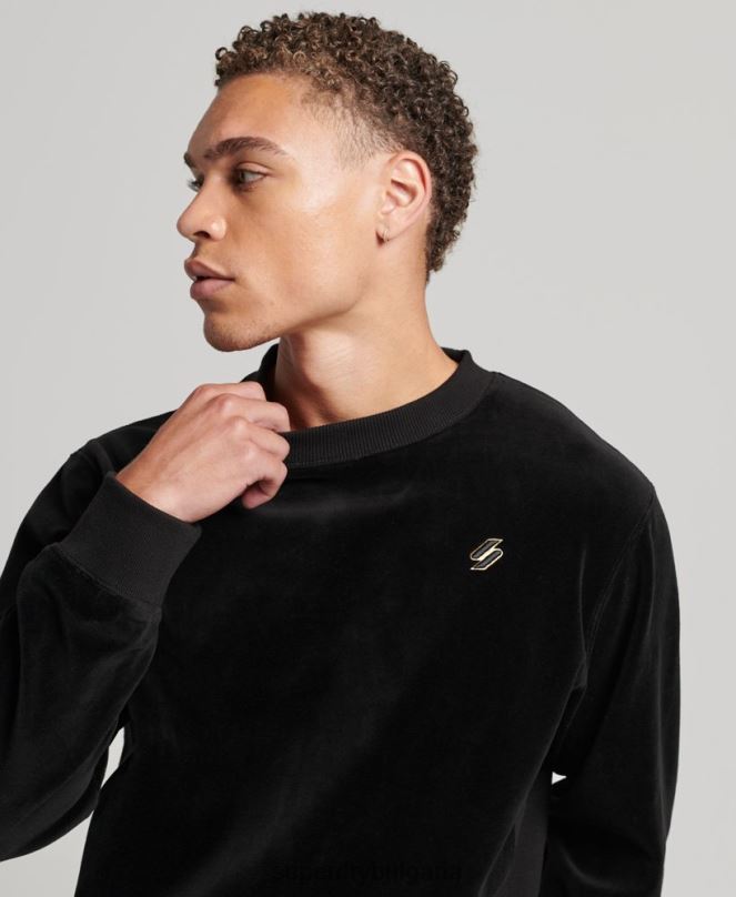 Superdry облекло N00H849 черен мъже велурен суичър с лого на code s