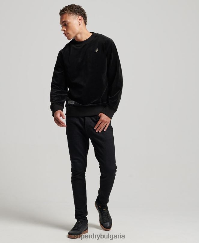 Superdry облекло N00H849 черен мъже велурен суичър с лого на code s