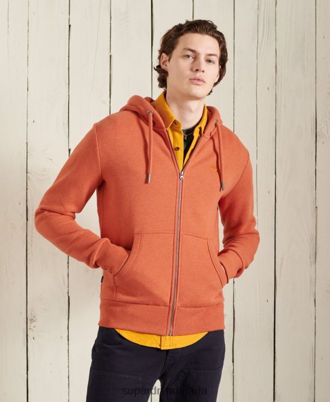 Superdry облекло N00H852 оранжево мъже класическа качулка с оранжев етикет с цип