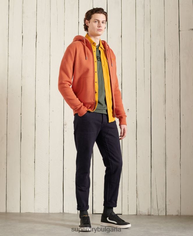 Superdry облекло N00H852 оранжево мъже класическа качулка с оранжев етикет с цип