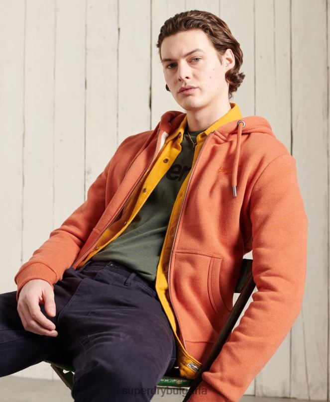 Superdry облекло N00H852 оранжево мъже класическа качулка с оранжев етикет с цип