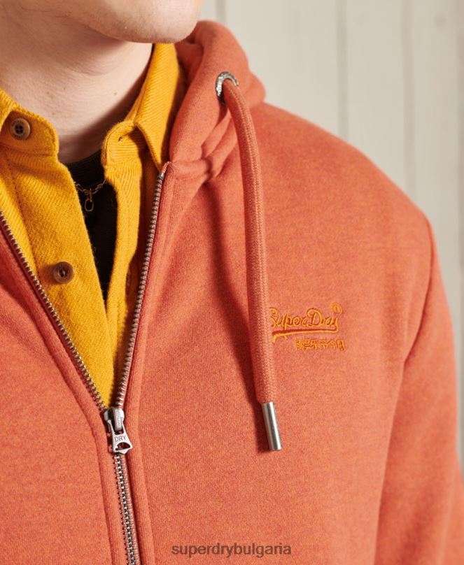 Superdry облекло N00H852 оранжево мъже класическа качулка с оранжев етикет с цип