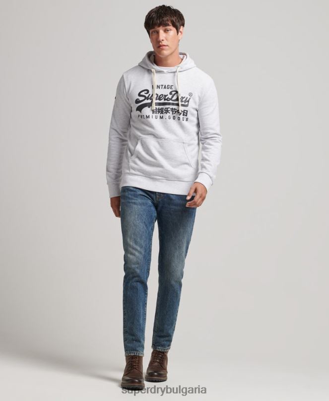 Superdry облекло N00H853 светло сив мъже ретро лого наследство качулка