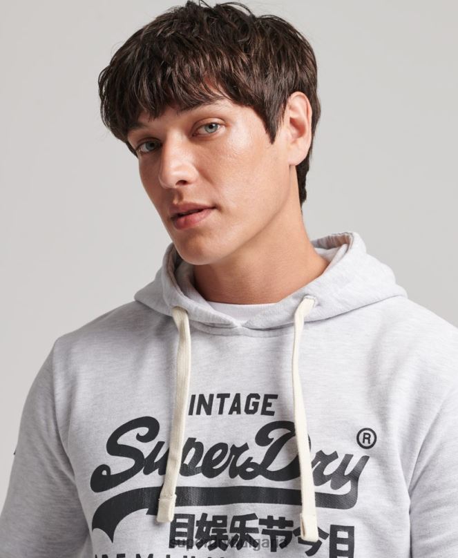 Superdry облекло N00H853 светло сив мъже ретро лого наследство качулка