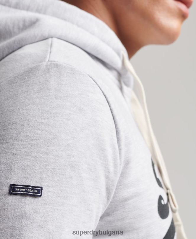 Superdry облекло N00H853 светло сив мъже ретро лого наследство качулка