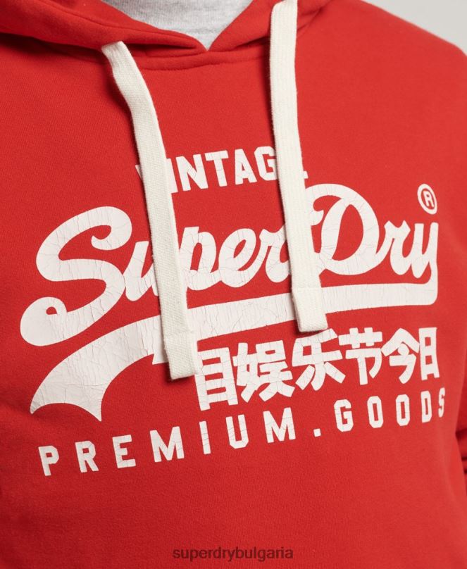 Superdry облекло N00H854 червен мъже ретро лого наследство качулка