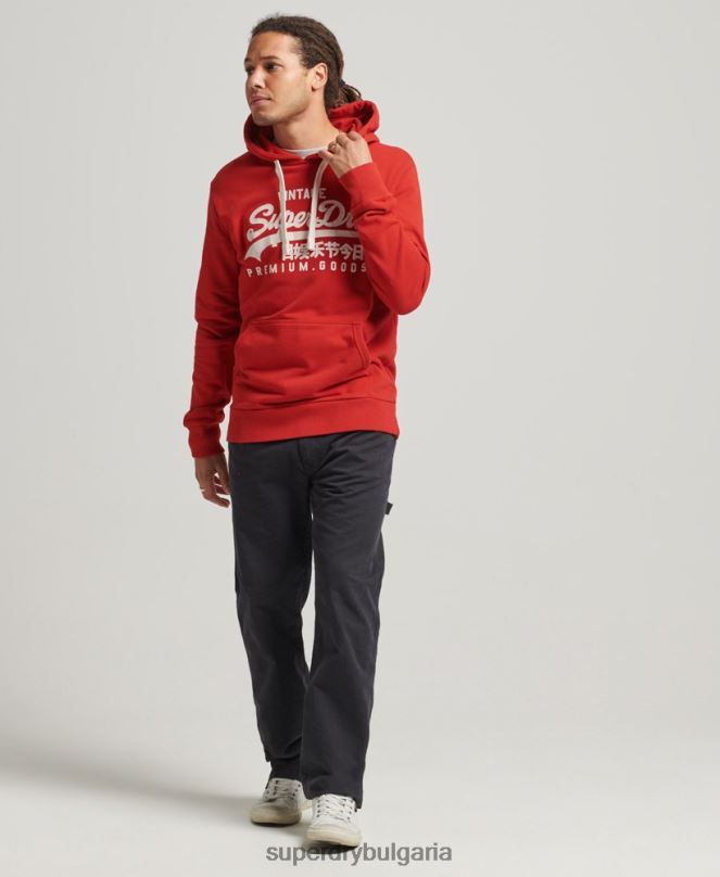 Superdry облекло N00H854 червен мъже ретро лого наследство качулка