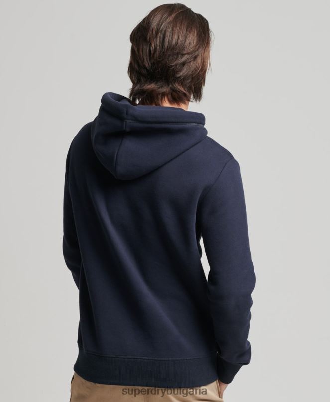 Superdry облекло N00H856 военноморски флот мъже качулка с ретро лого от органичен памук