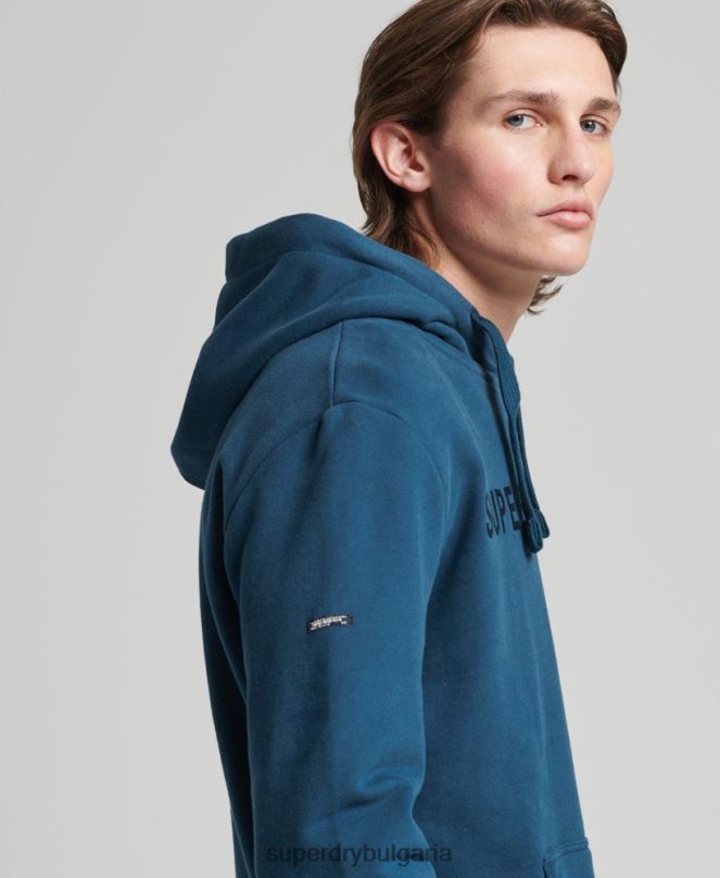 Superdry облекло N00H857 син мъже винтидж качулка с корпоративно лого