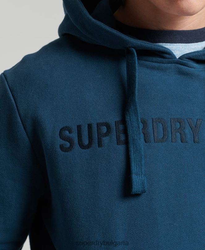 Superdry облекло N00H857 син мъже винтидж качулка с корпоративно лого