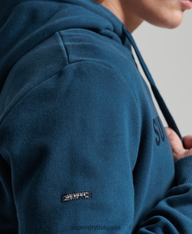 Superdry облекло N00H857 син мъже винтидж качулка с корпоративно лого